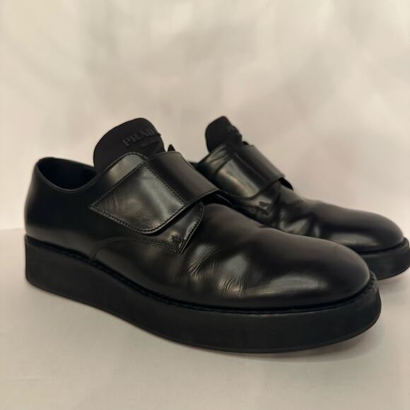 Prada Black Brushed Spazzolato Leather Derby Shoes Size 10 Chunky Platform main image 8
